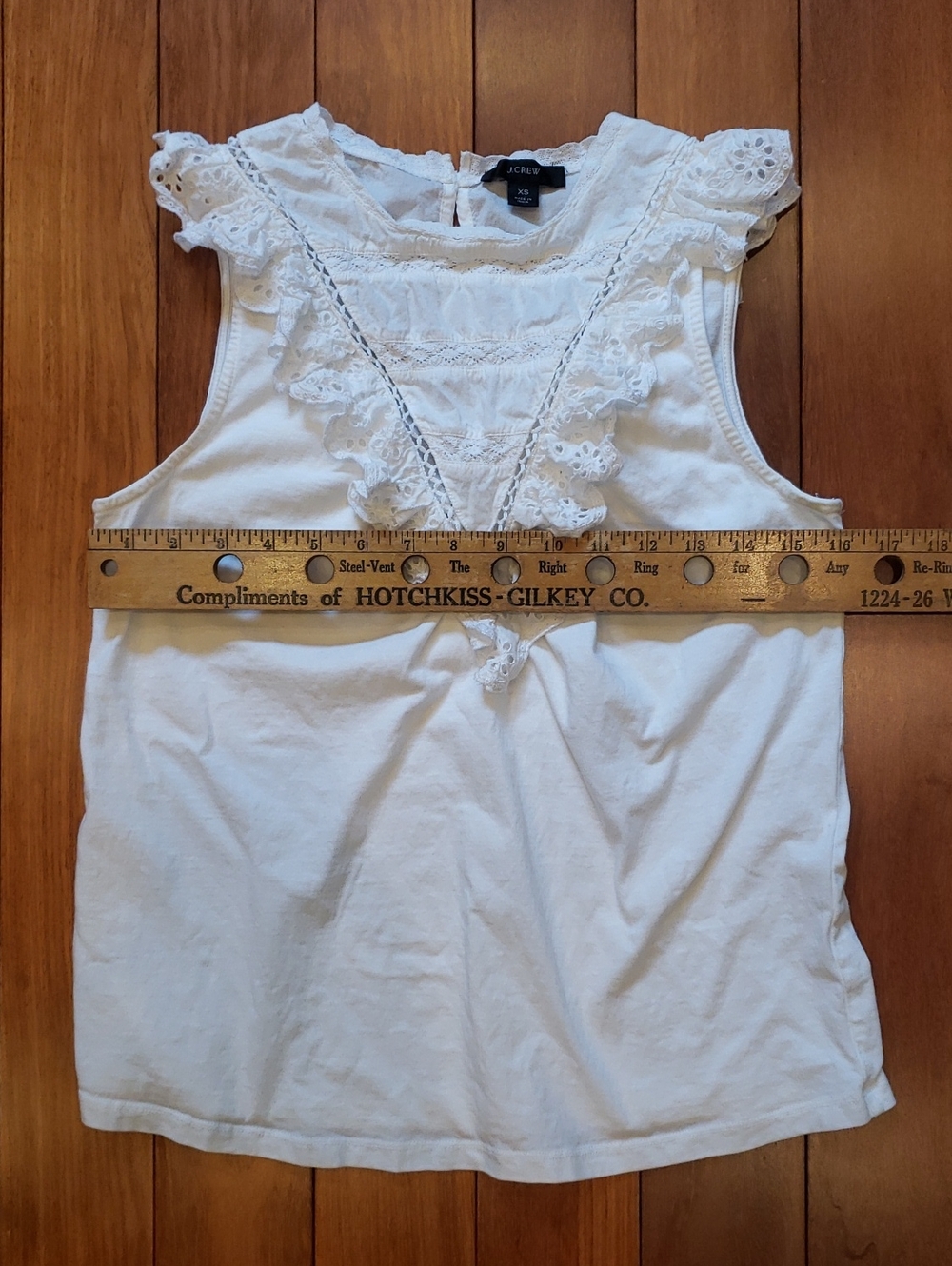 J. Crew Women's XS White Ruffled Eyelet Neckline Blouse - Picture 5 of 8